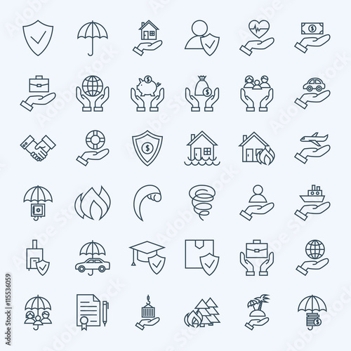 Line Insurance Service Icons Set