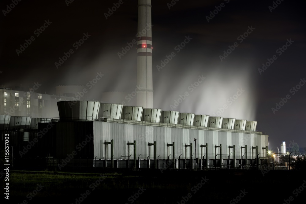 Cooling towers of a power plant at night Stock Photo | Adobe Stock