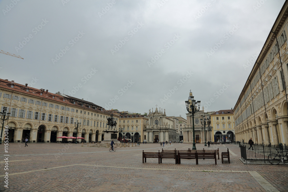 Fototapeta premium The unusual architecture of the Italian city of Torino a cloudy day