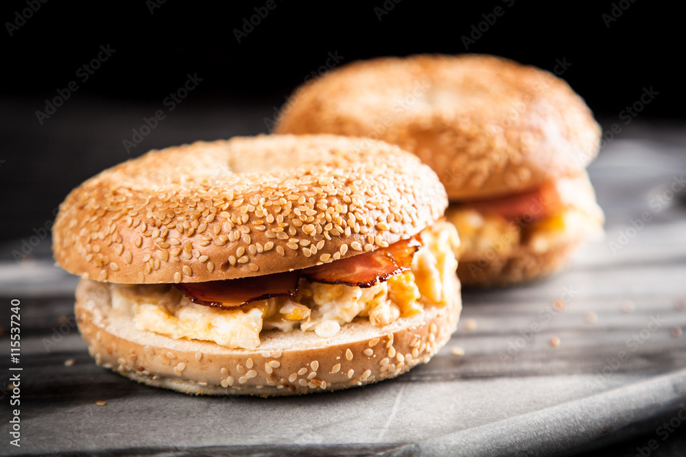 Bagel with bacon and egg Bagel with bacon and egg