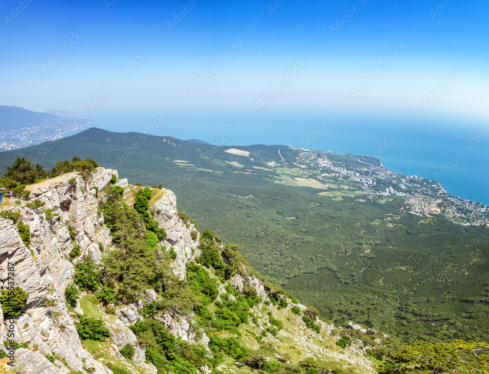 панорама с горы Ай-Петри на города Ялта и Гаспра, Крым, Черноморское побережье