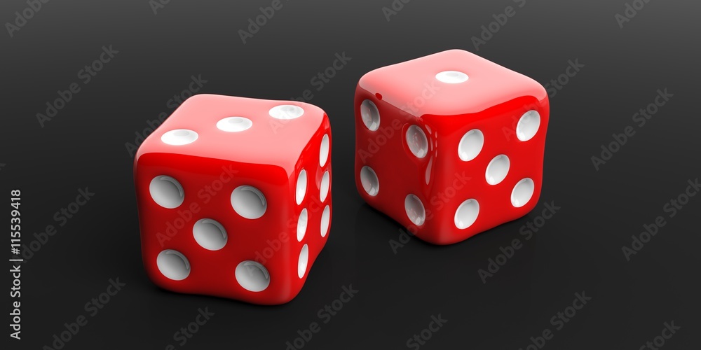 Two red dice, black background. 3d illustration Two red dice, black background. 3d illustration