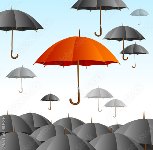 Red Umbrella on Black Fly High. Vector