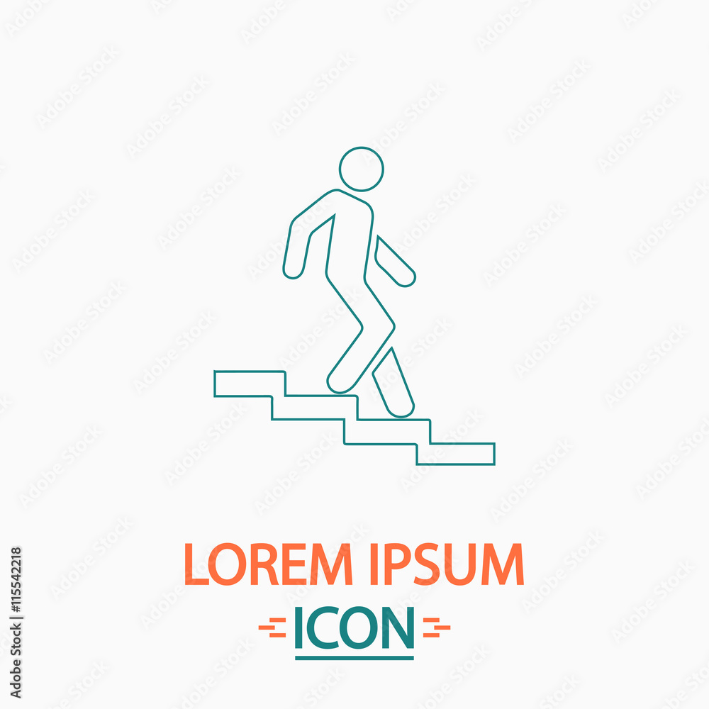 Down staircase Flat thin line icon on white background. Vector pictogram Down staircase Flat thin line icon on white background. Vector pictogram