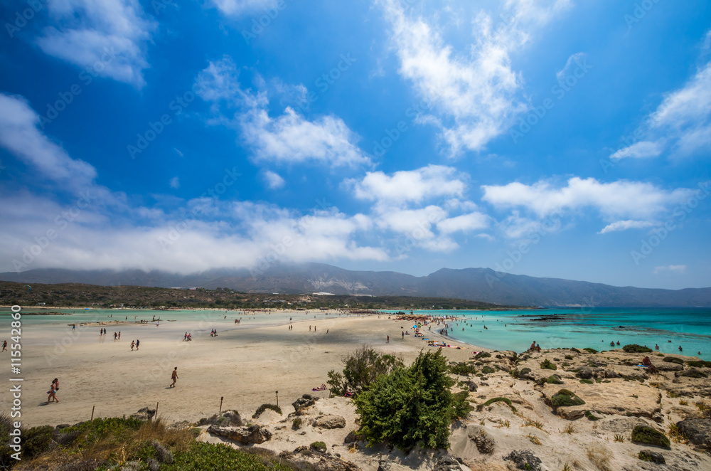 Elafonissi Lagoon, Crete Island, Greece. Elafonisi beach is one of the best beaches of Europe. There are pink and black sand.