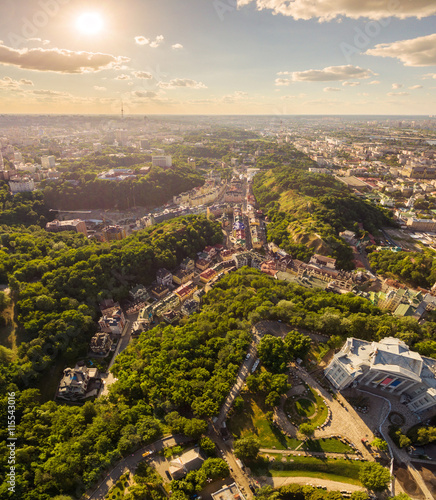 Kiev City skyline aerial view. Cityscape of capital of Ukraine. View of the Exaltation quarter.