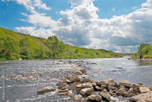 Summer landscape with river in Leningrad Oblast. Russia