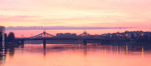 Tver. Russia. Bridge across Volga River at night in Tver Town © ojimoreno
