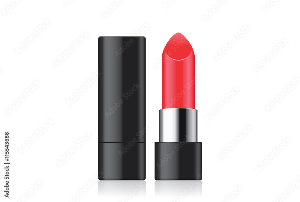 Red lipstick and black case closed and opened isolated on white background Red lipstick and black case closed and opened isolated on white background
