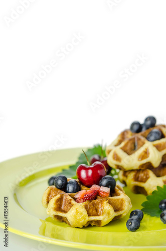 Homemade waffles  and berries