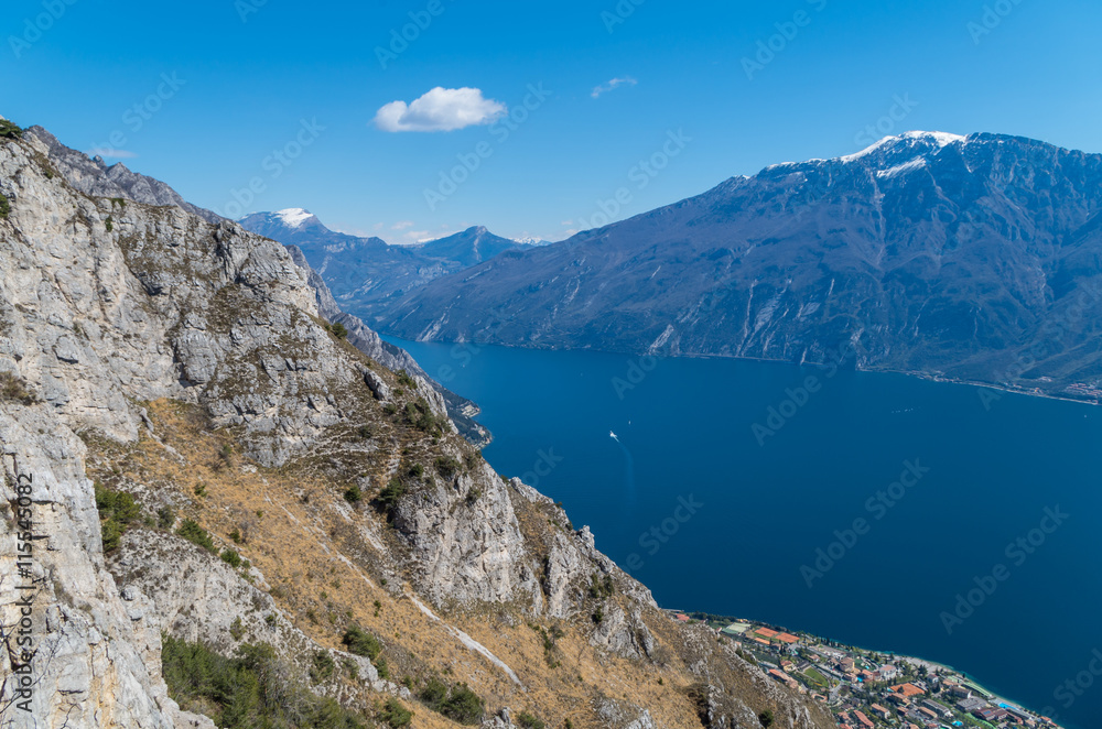 Beautiful view on Lake Garda from the mountainside, Italy