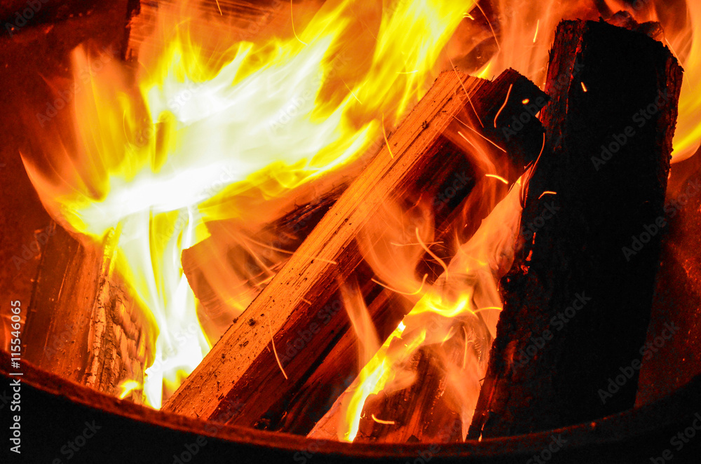 Fototapeta premium Burning Firewood at a Campground