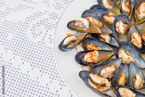 Dish of steamed mussels