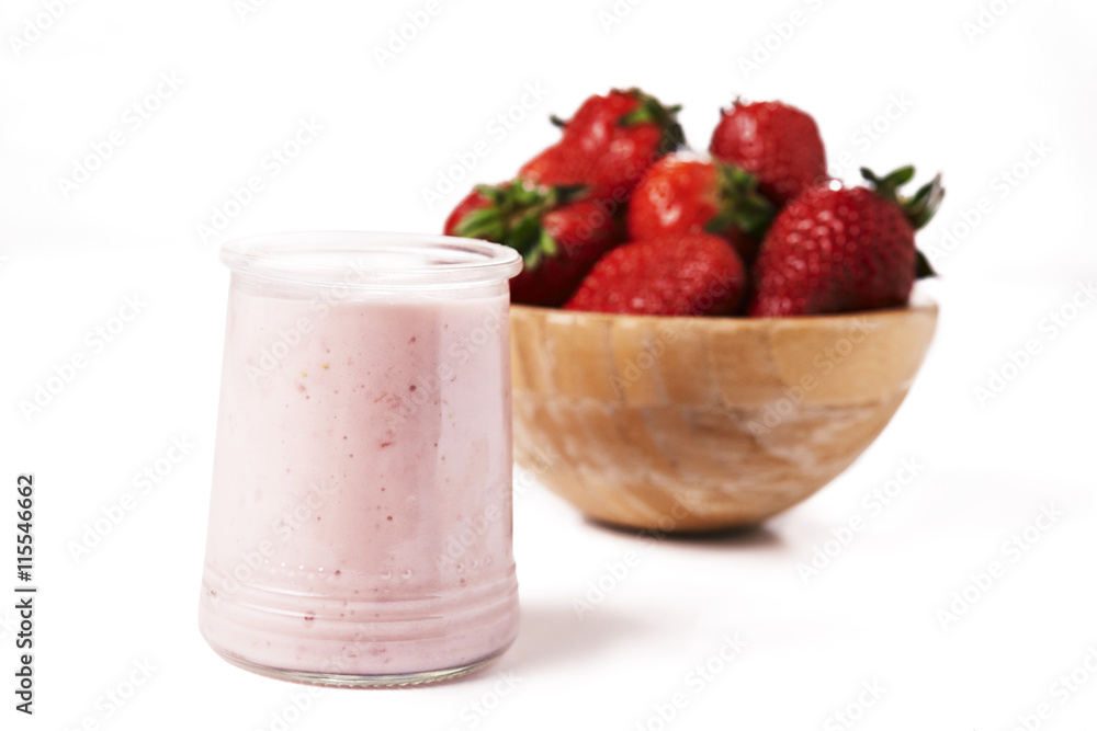 strawberry yoghurt and bowl od strawberies strawberry yoghurt and bowl od strawberies