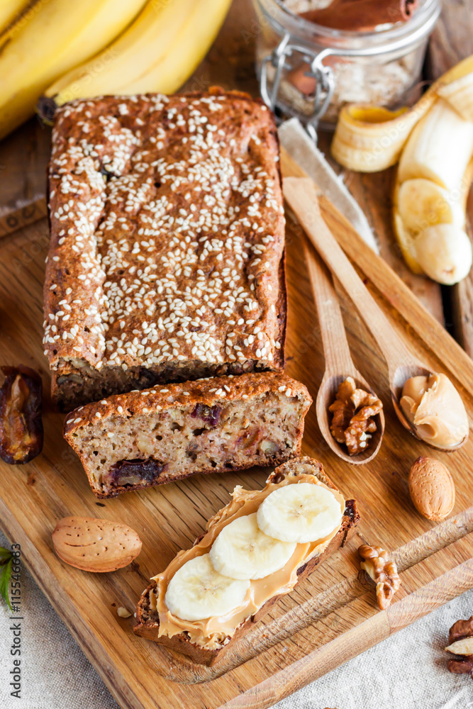 Banana bread with dates and nuts