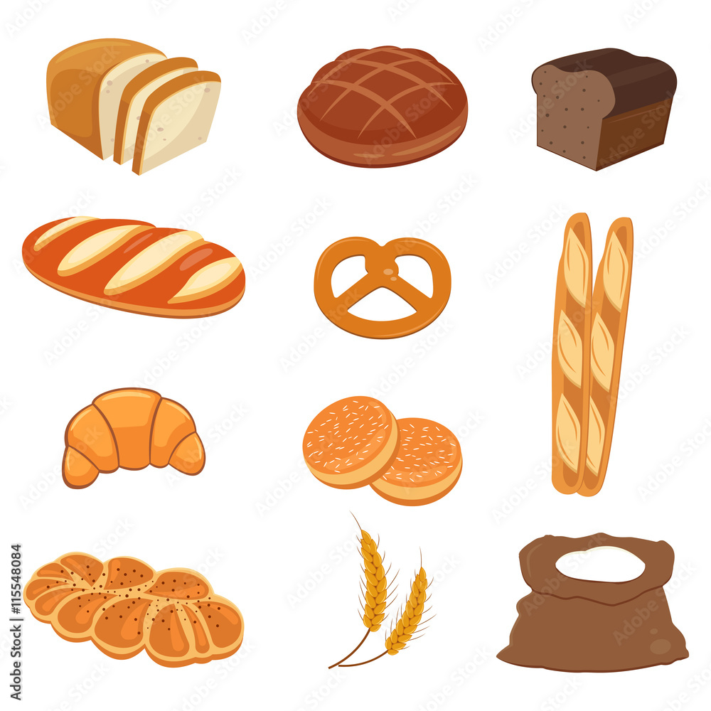 Bread icons. Bakery products. Vector