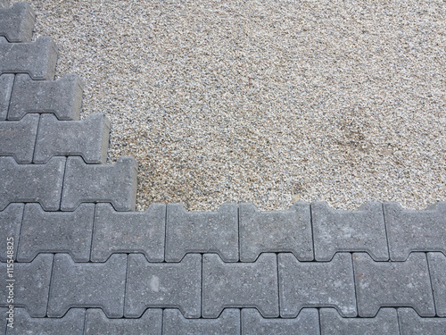 concrete permeable flooring assembled on a substrate of sand photo