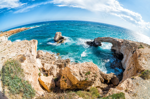 Natural stone arch (so called Love Bridge) in Agia Napa, Cyprus