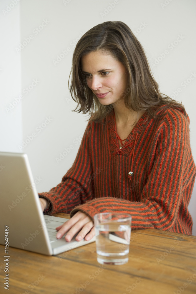 View of young woman using laptop View of young woman using laptop