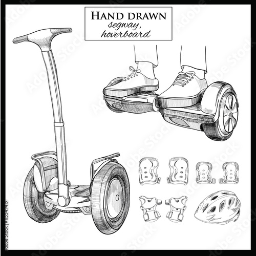 set Hand drawn Balancing Scooter, segway,Two-wheeled motorized p