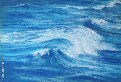 blue sea wave soft pastel drawing