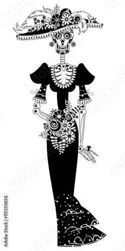La Calavera Catrina. Elegant Skull. Dia de Muertos. Mexican tradition.