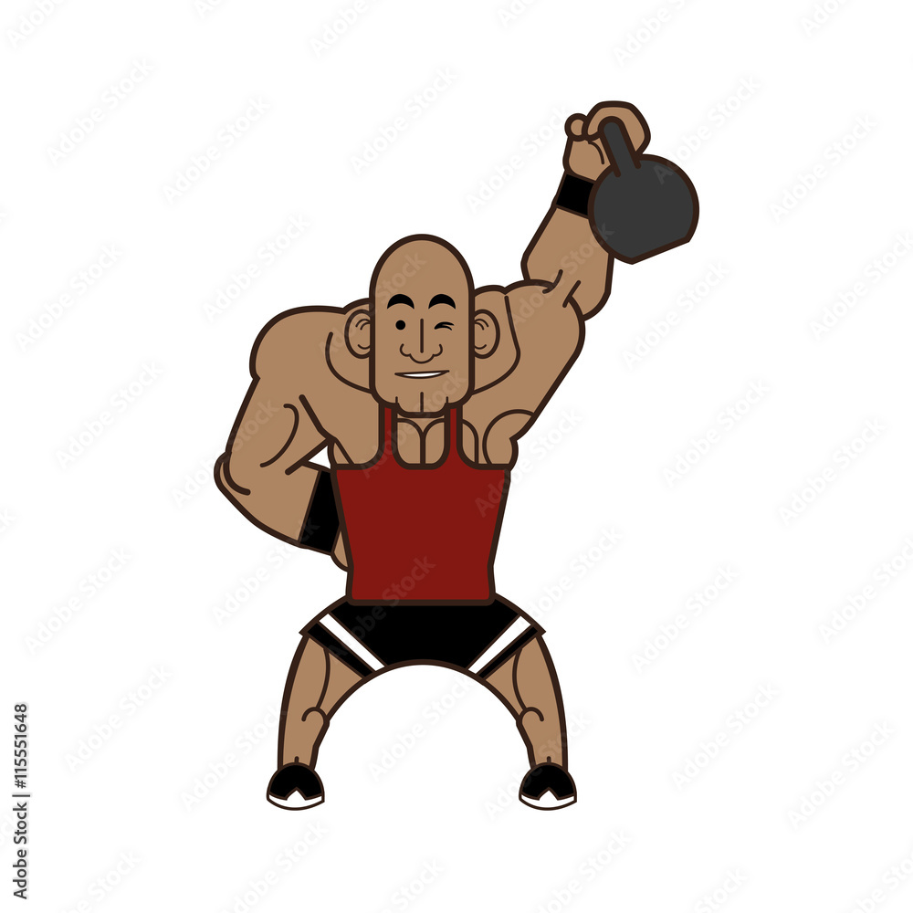 Bodybuilding concept represented by weight lifting and cartoon man icon. Isolated and flat illustration 
