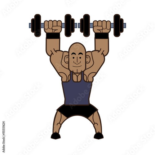 Bodybuilding concept represented by weight lifting and cartoon man icon. Isolated and flat illustration 