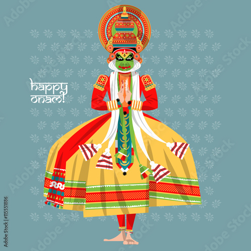 Decorated Indian Kathakali dancer. Happy Onam.