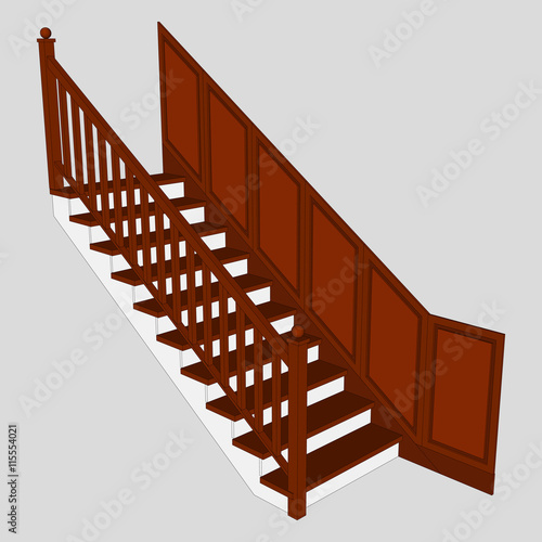 Classic wooden staircase for home. Vector illustration.