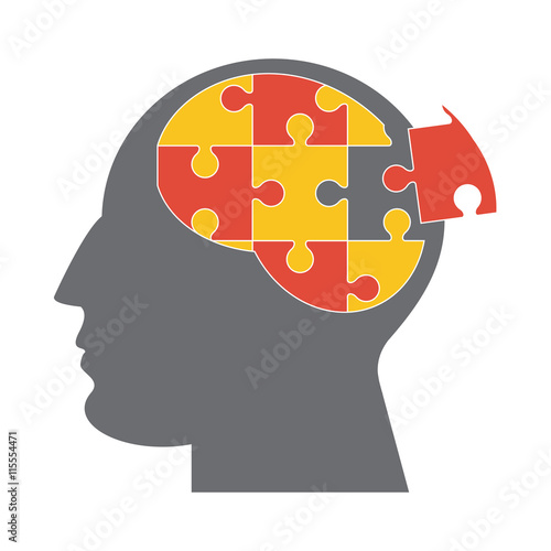 flat design brain in puzzle pieces icon vector illustration