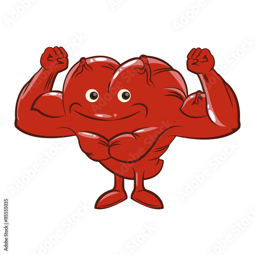 Bodybuilding concept represented by heart cartoon and weight lifting icon. Isolated and flat illustration 