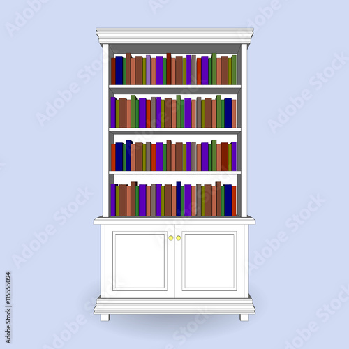 Antique classical bookcase 3d for interior isolated. Vector illustration on a white background.