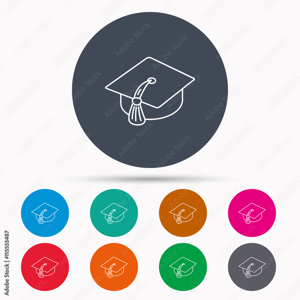 Graduation cap icon. Diploma ceremony sign. Graduation cap icon. Diploma ceremony sign.