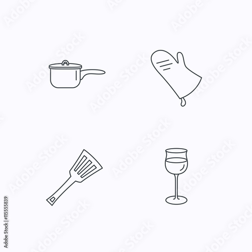 Saucepan, potholder and wineglass icons.