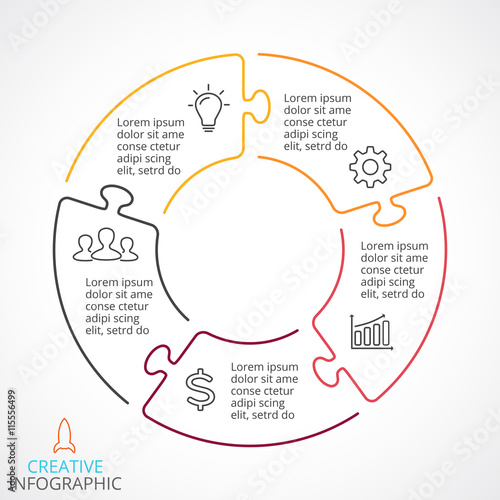 Vector circle arrows puzzle infographic, cycle diagram, linear graph, presentation chart. Business concept with 5 options, parts, steps, processes.