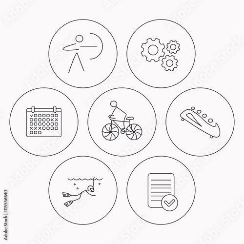 Diving, biking and archery icons.