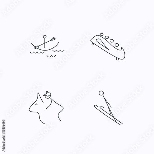 Boating, horseback riding and bobsled icons.