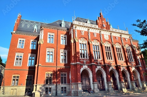 Krakow, Poland - July 5, 2016: Jagiellon University at end of school year, Collegium Novum, Krakow, Poland photo
