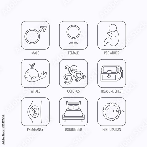 Fertilization, pregnancy and pediatrics icons.