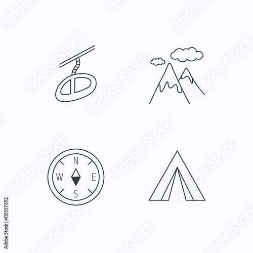 Mountain, camping tent and teleferic icons.