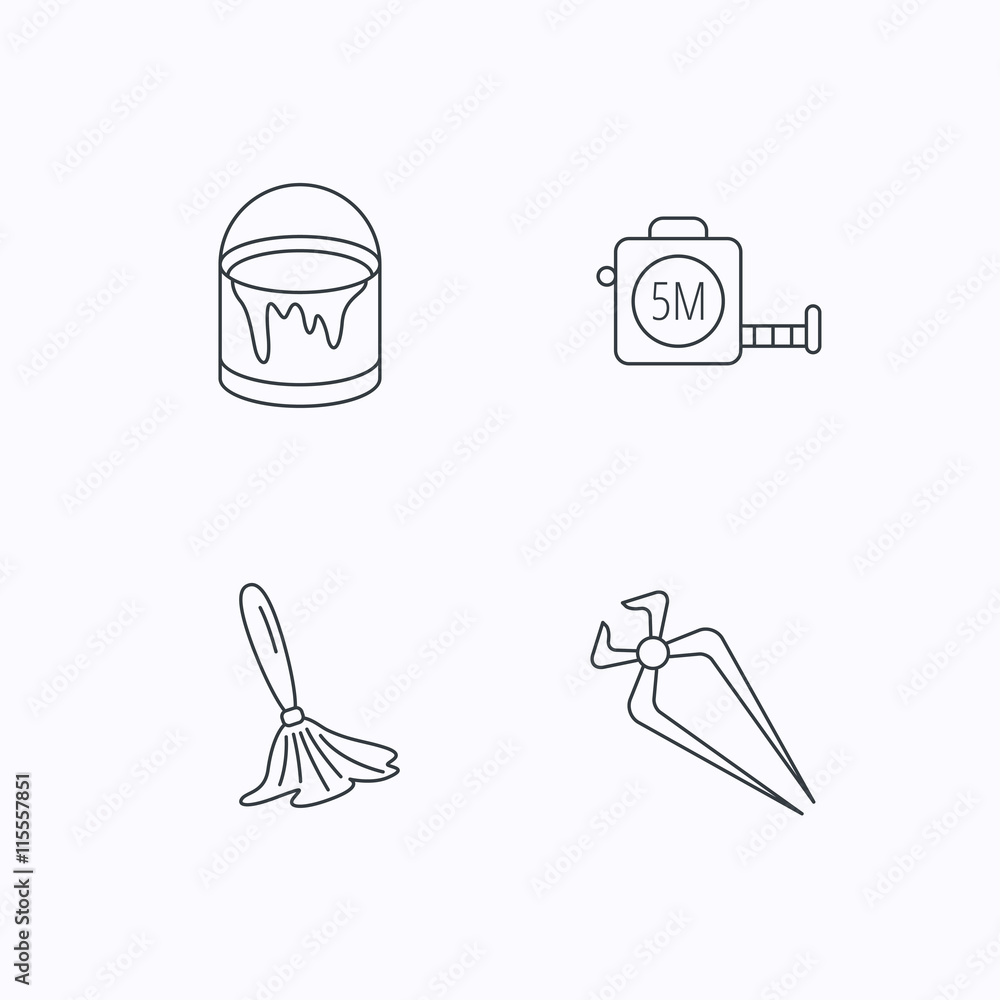 Fototapeta premium Tape measure, bucket of paint and paint brush icons.
