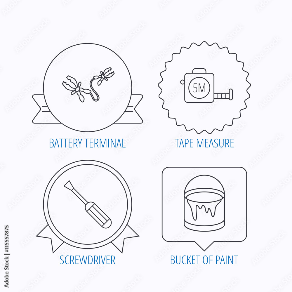 Fototapeta premium Screwdriver, battery terminal and tape measure icons.