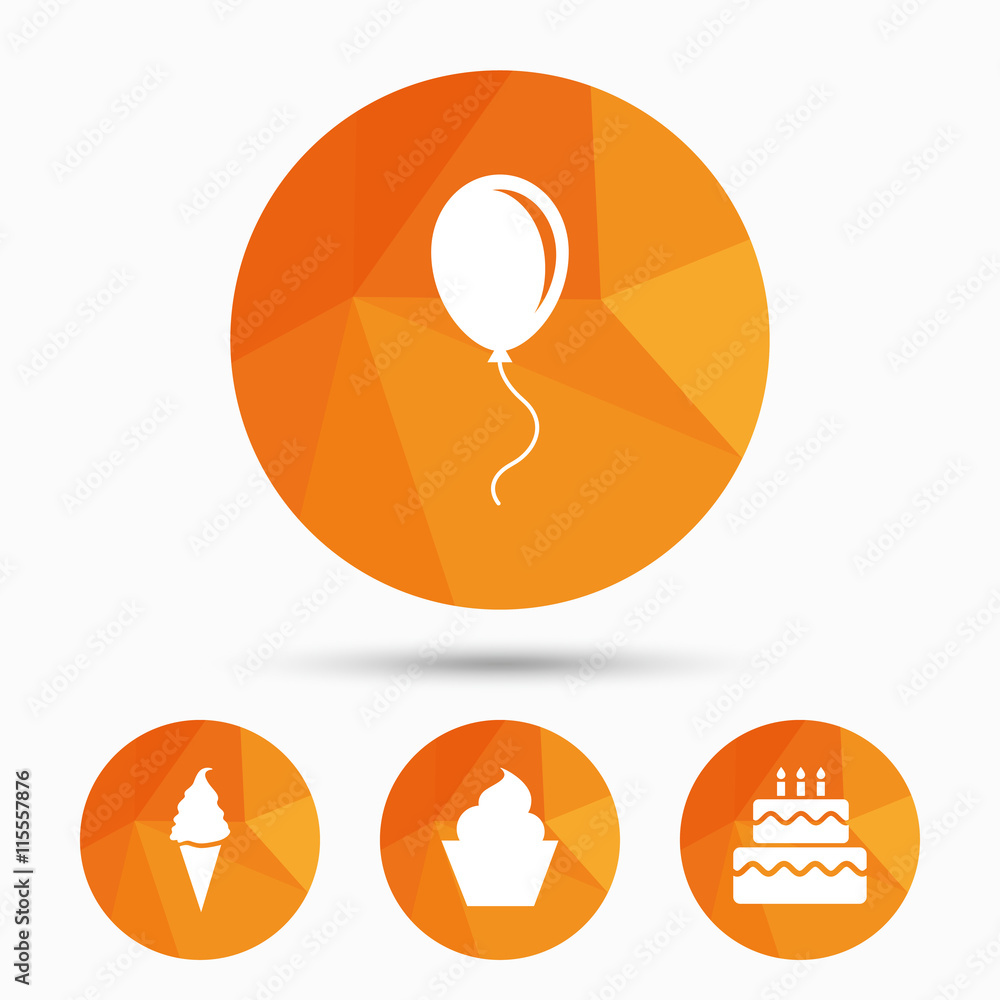 Birthday party icons. Cake with ice cream symbol Birthday party icons. Cake with ice cream symbol