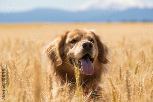 Golden Retriever Dog in wheat field