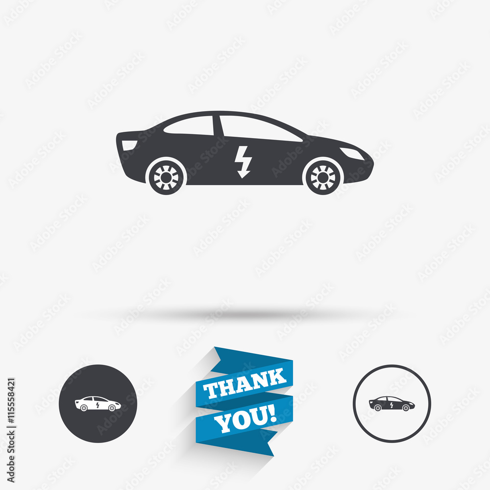 Electric car sign icon. Sedan saloon symbol. Electric car sign icon. Sedan saloon symbol.