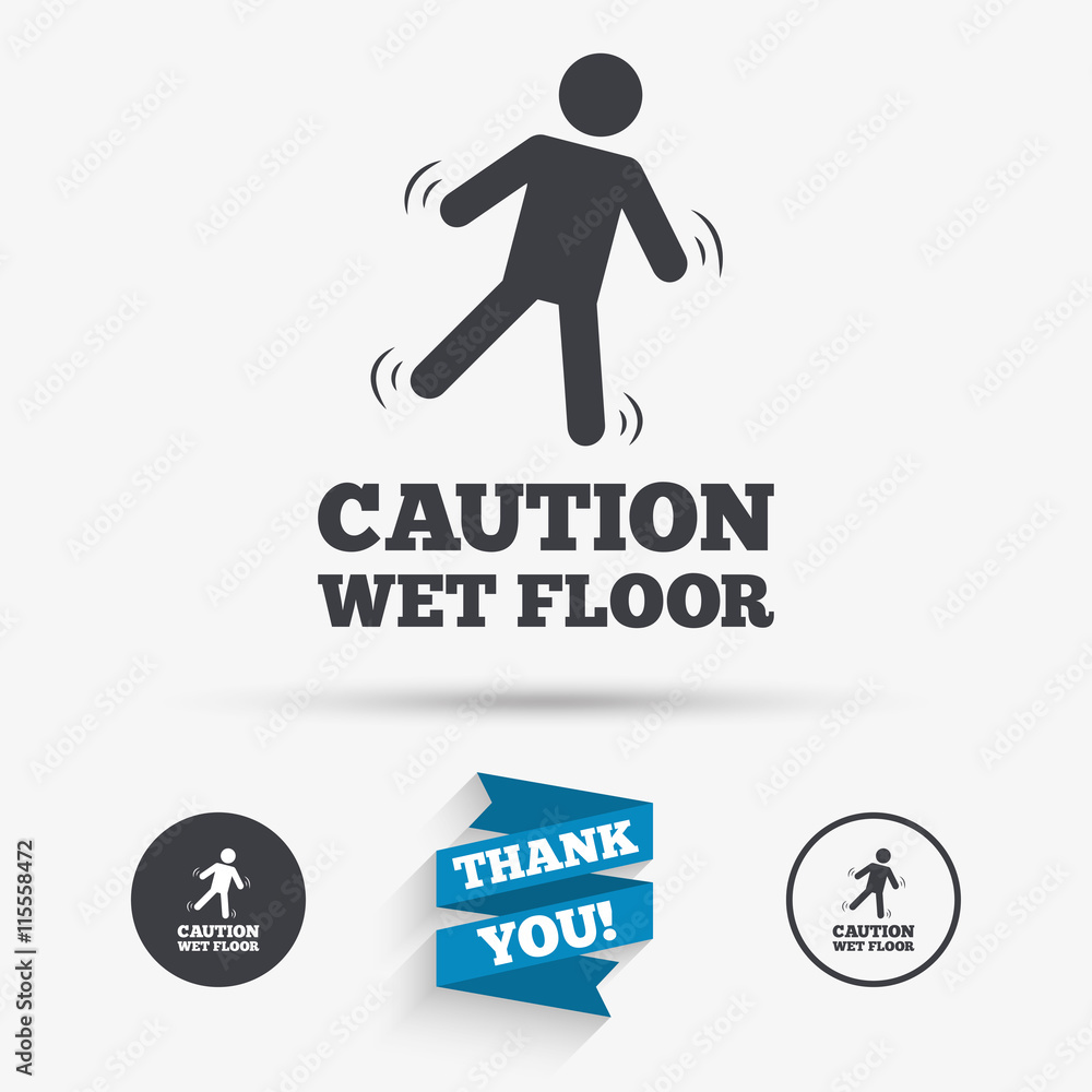 Caution wet floor icon. Human falling symbol. Caution wet floor icon. Human falling symbol.
