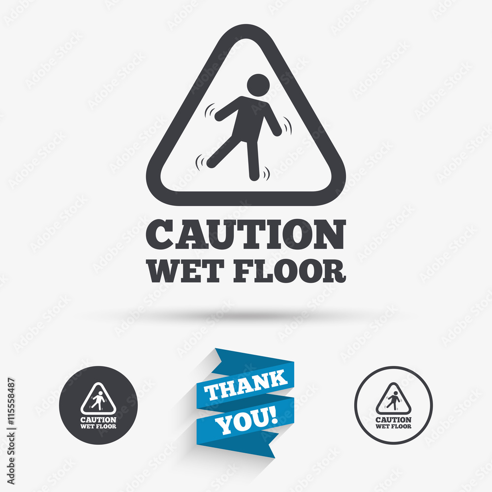 Caution wet floor icon. Human falling symbol.