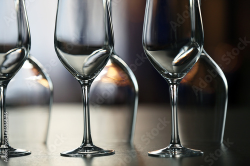 Empty wineglasses on a table, close up