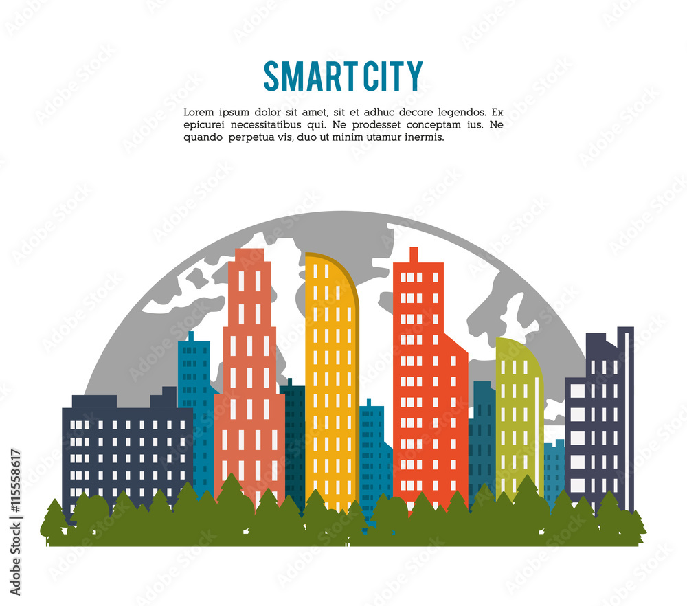 Technology and Internet concept represented by smart city and planet icon. Colorfull and flat illustration.